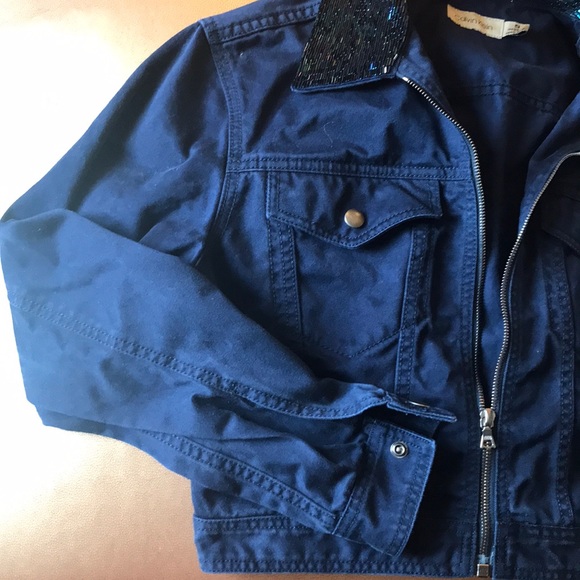 Calvin Klein Navy Cropped Jean Jacket; S. - Picture 4 of 5